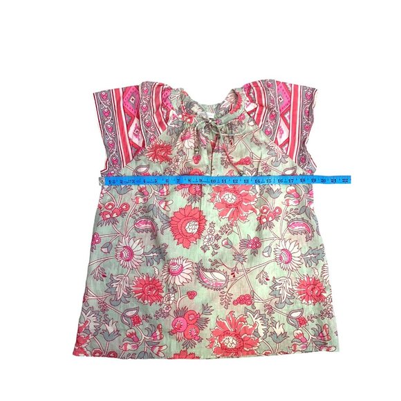 Anthropologie Jennifer & Grace Colorful Floral Short Puff Sleeve Blouse - Picture 9 of 10